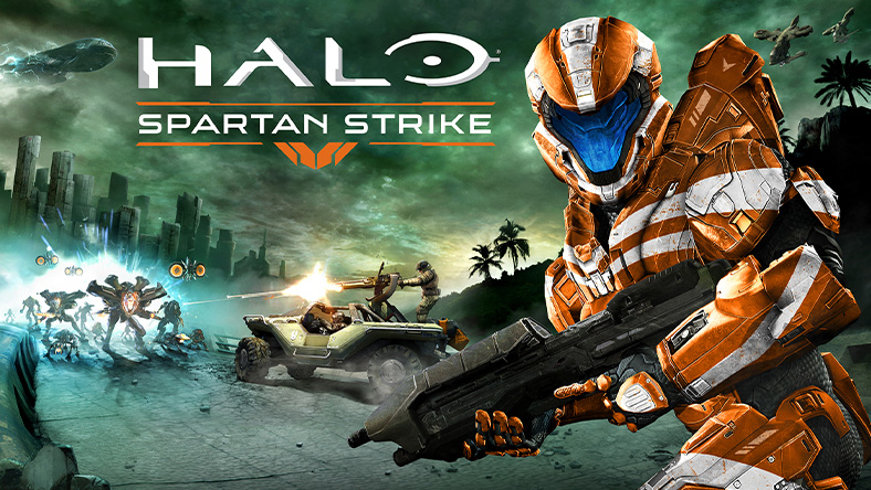「Halo: Spartan Strike」、イノシシに乗り、プロメシアンを撃つスパルタン
