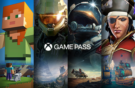 A selection of games available with Xbox Game Pass including Minecraft, Halo Infinite, Starfield and Sea of Thieves