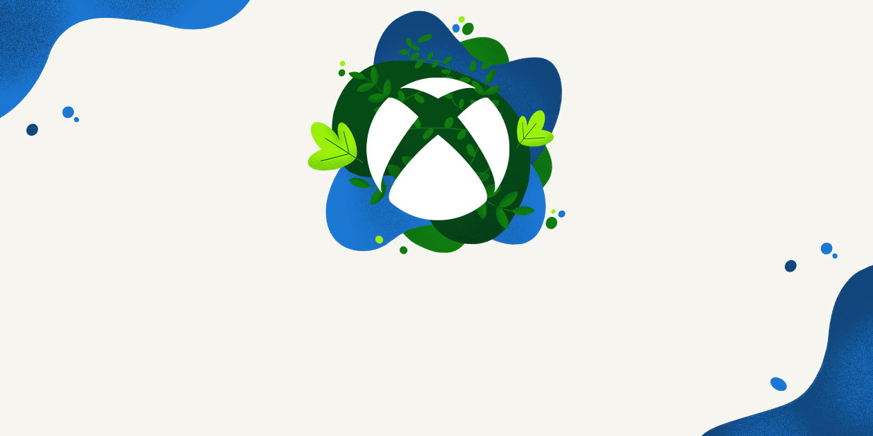 Xbox logo on white background with plants and water