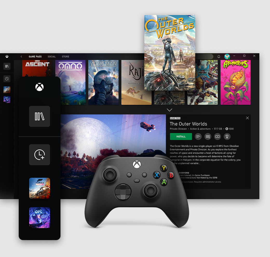 La interfaz de usuario de la app Xbox para PC Windows, que muestra la pestaña de Game Pass