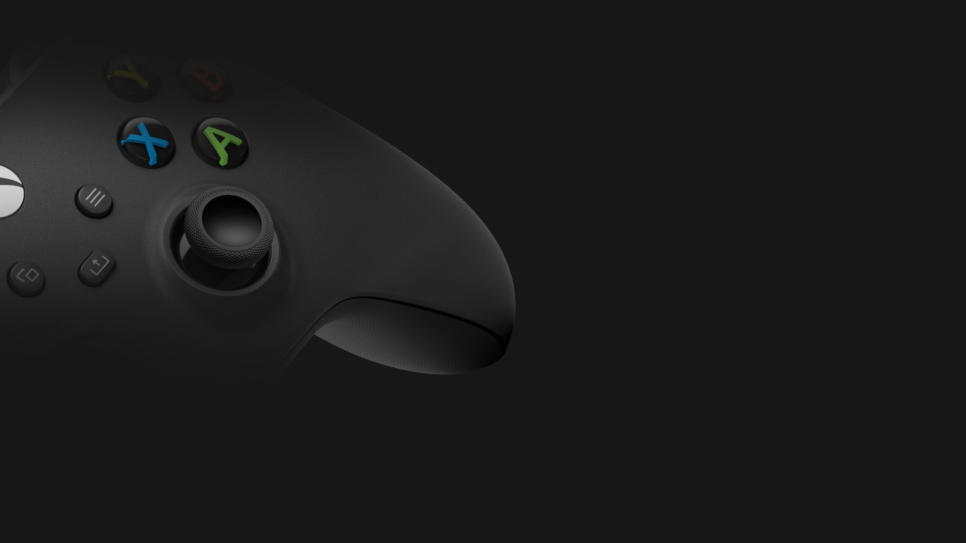 A szénfekete vezeték nélküli Xbox-kontroller oldalsó döntött képe