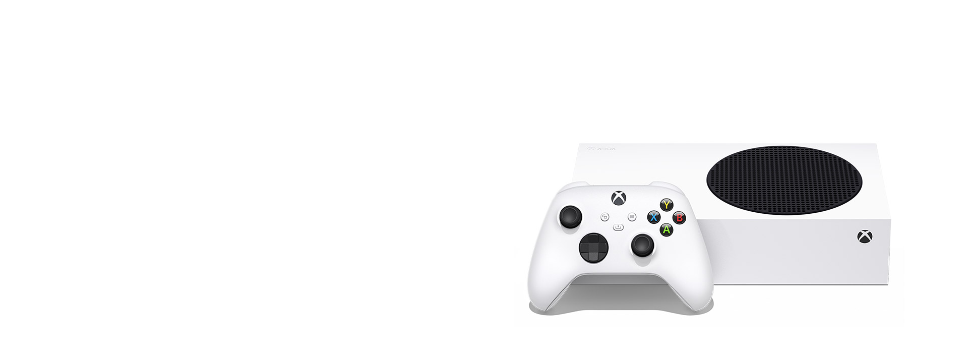 Horizontale Xbox Series S mit einem Xbox Wireless Controller Robot White