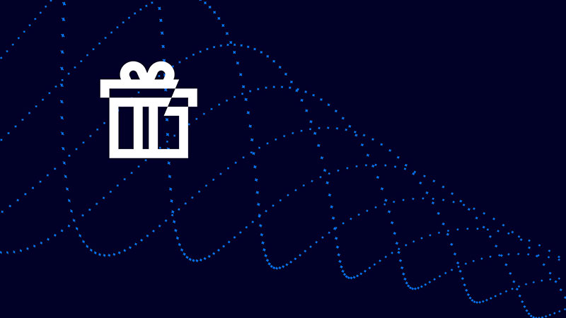 Una imagen de diseño que muestra iconografía de regalos rodeada de líneas onduladas.