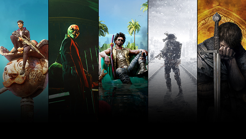 Character art of games included in the Plaion Publisher Sale, including Dead Island 2, PAYDAY 3, and Saints Row.