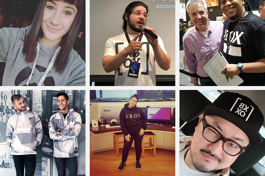 Collage of people wearing their Xbox Official Gear