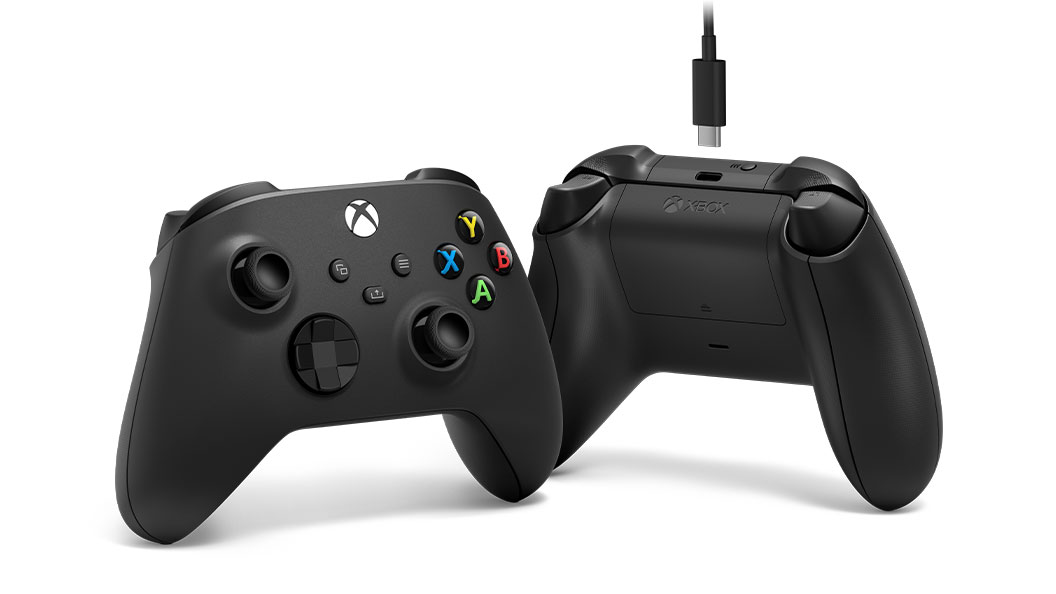 update main gallery with image: Left and back angle of Xbox Wireless Controller + USB-C® Cable