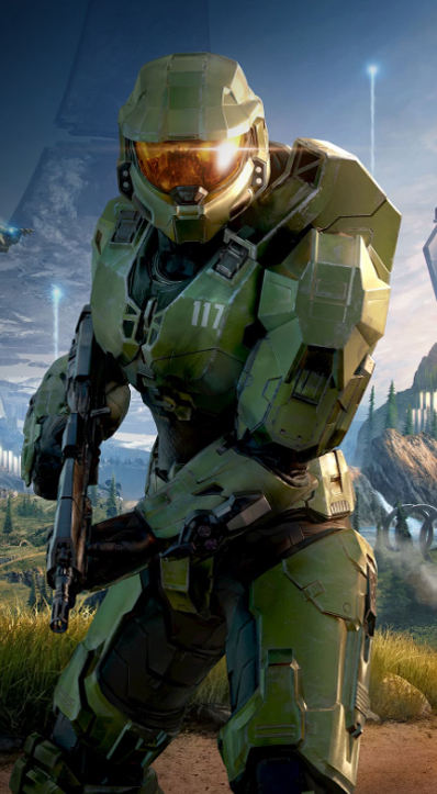 Master Chief holding an assault rifle