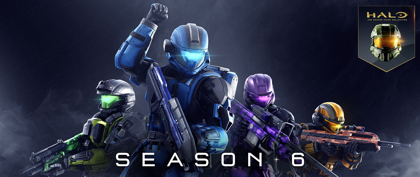 Halo: The Master Chief Collection, Season 6, Spartans in colourful armour pose with guns