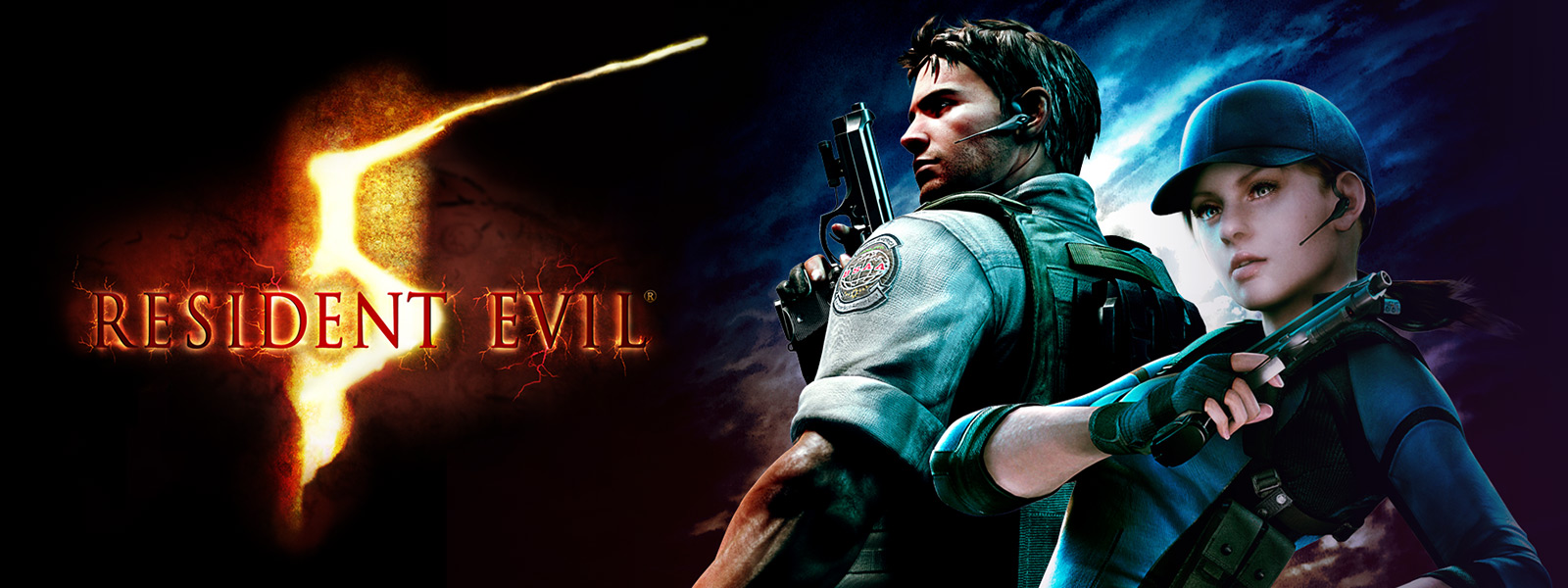 Resident Evil 5, personaggi con pistole, sullo sfondo un cielo buio e nuvoloso