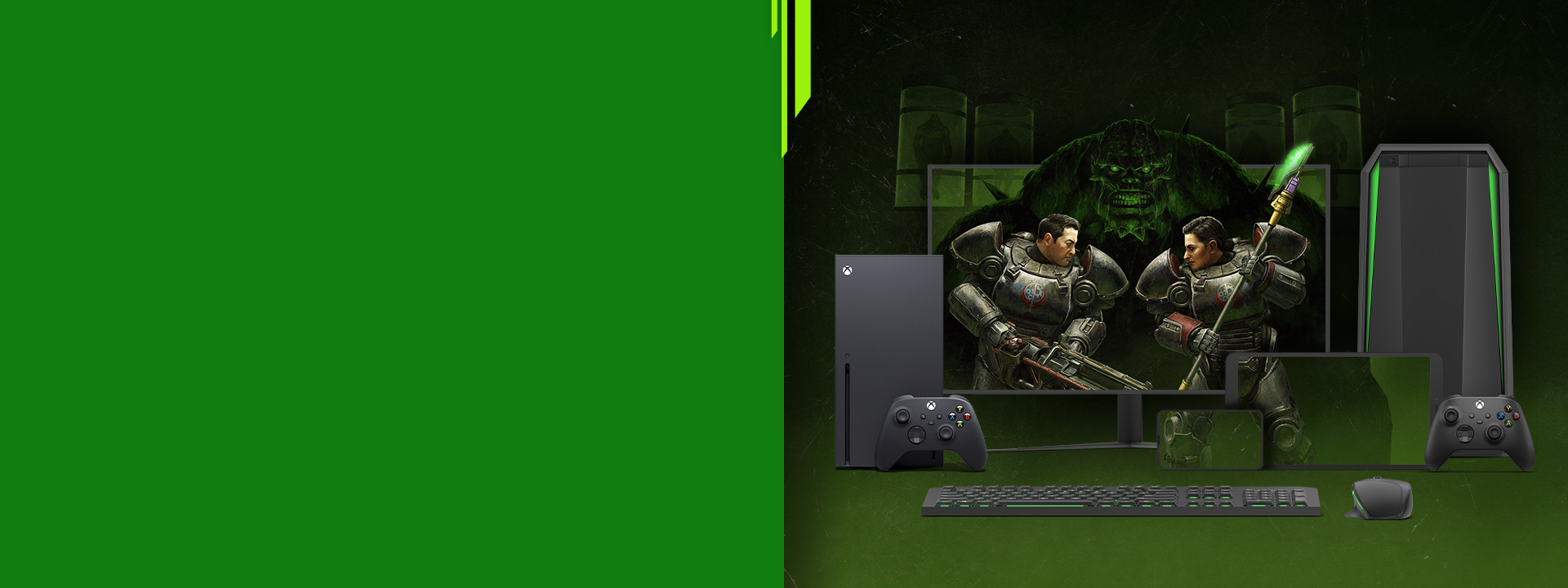 Multiple smart devices showing Fallout 76 game art across the screens.
