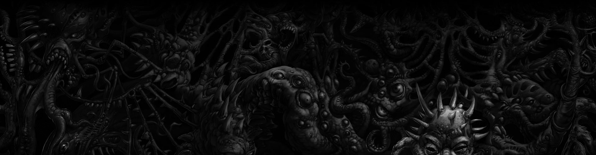 Een donkere muur van lichaamsdelen van monsters.