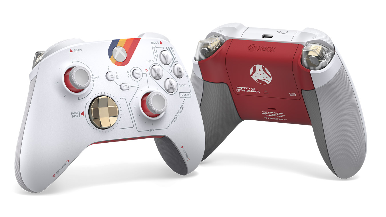 Front and back view of the Xbox Wireless Controller – Starfield Limited Edition