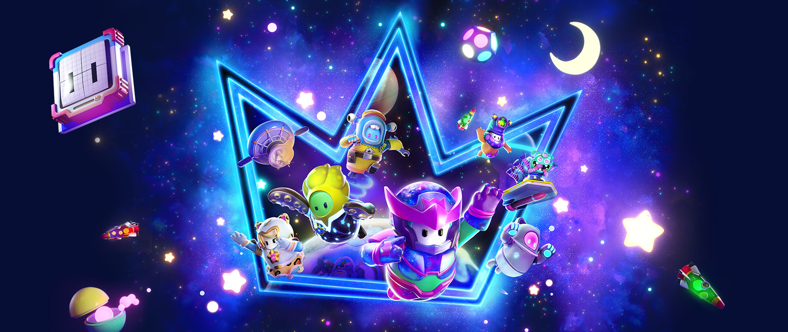 A gang of costumed Beans emerge from a crown shaped portal to explore the cosmos.