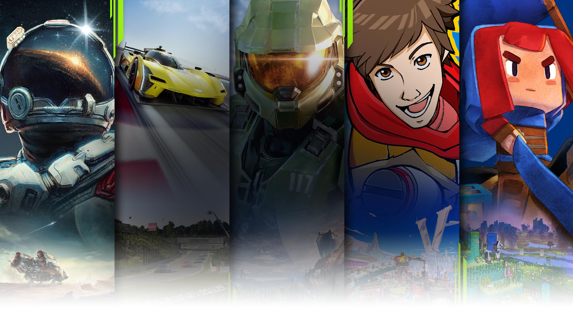 Μωσαϊκό του Starfield, Forza Motorsport, Minecraft Legends, Halo Infinite και Hi-Fi Rush