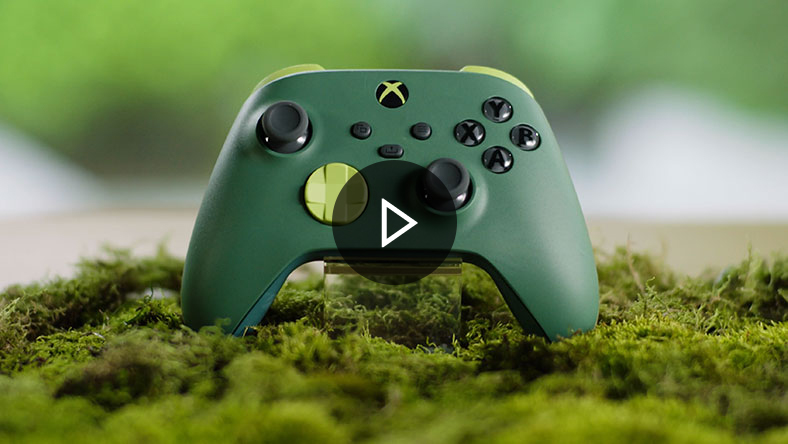 The Xbox Wireless Controller – Remix Special Edition sitting on moss.