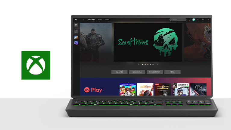 Open laptop showing the user interface of the xbox app for windows PC