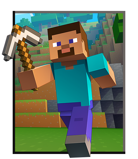 Steve de Minecraft segurando uma picareta de ferro.