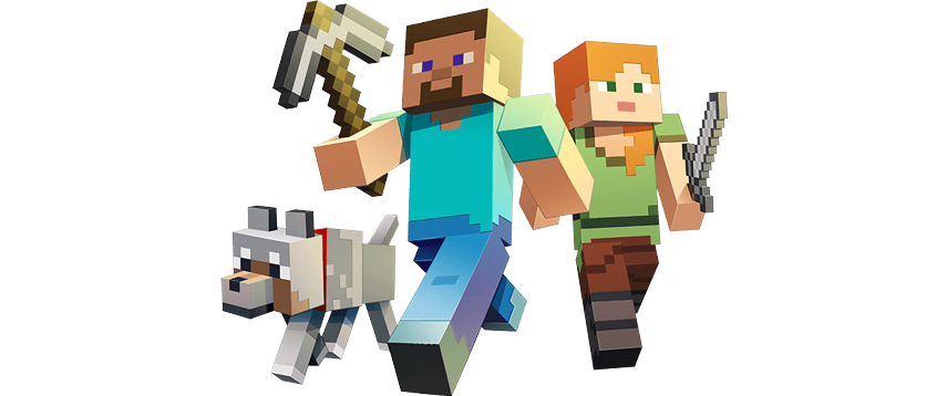 vista frontale di 2 personaggi di Minecraft