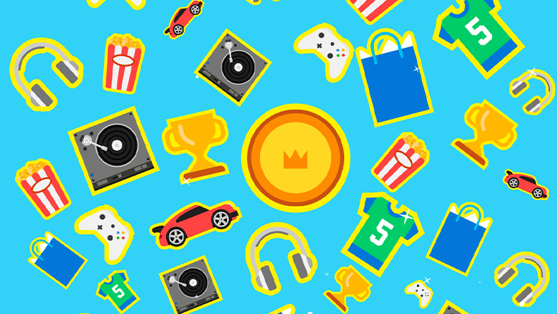 Icons representing items and merchandise earned with rewards points