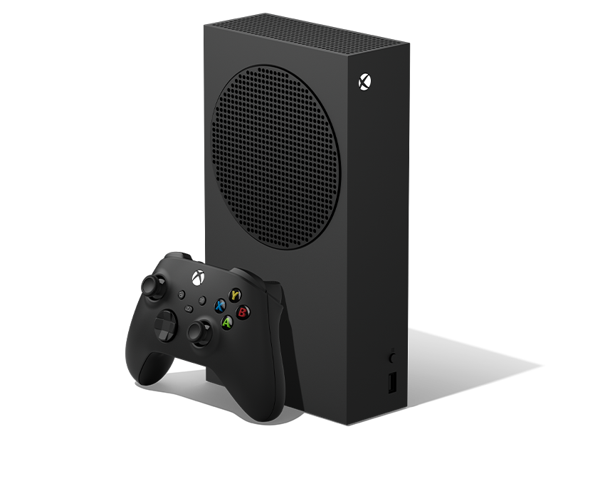 Right angle view of the Xbox Series S – 1TB Carbon Black with Xbox Wireless Controller – Carbon Black