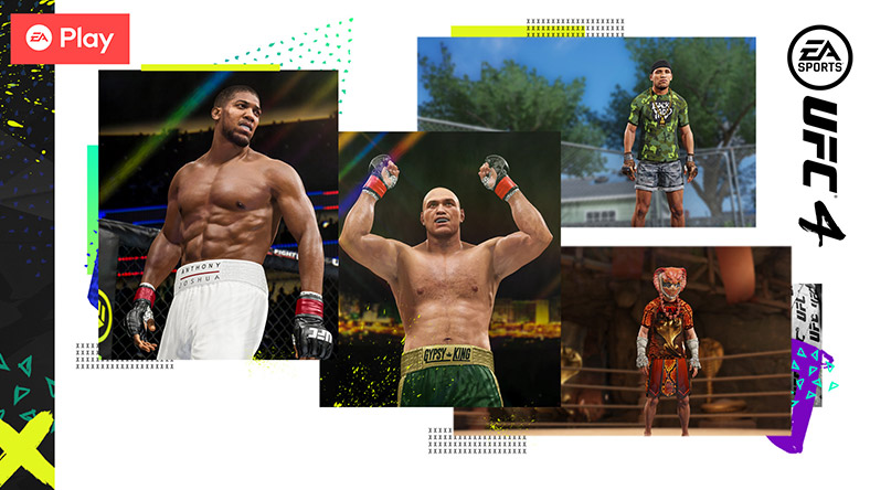 EA Play, EA Sports UFC 4, Anthony Joshua, Tyson Fury, and custom in-game fighters stand ready to fight