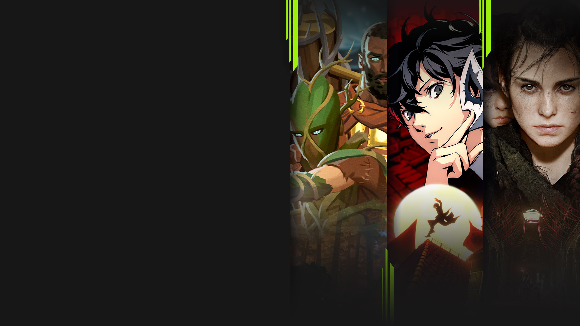 Game art from multiple games available with PC Game Pass including Valheim, Persona 5 Royal, A Plague Tale: Requiem, and Death Stranding.