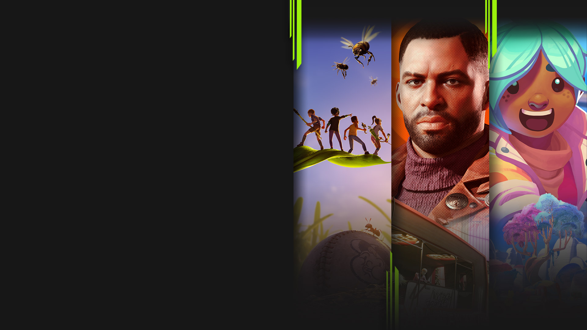 Spillillustrasjon fra Grounded, Deathloop, Slime Rancher 2, NARAKA: BLADEPOINT