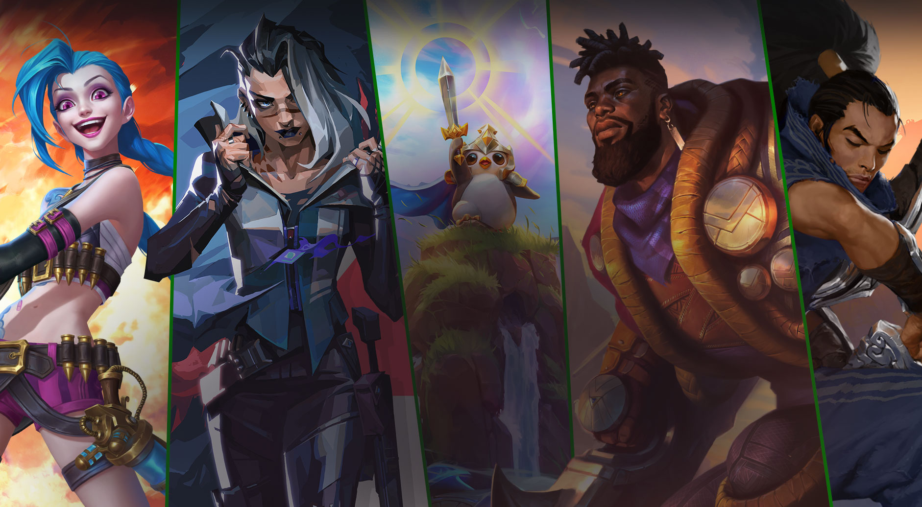 A collection of in-game characters from Riot Games published PC and mobile games.