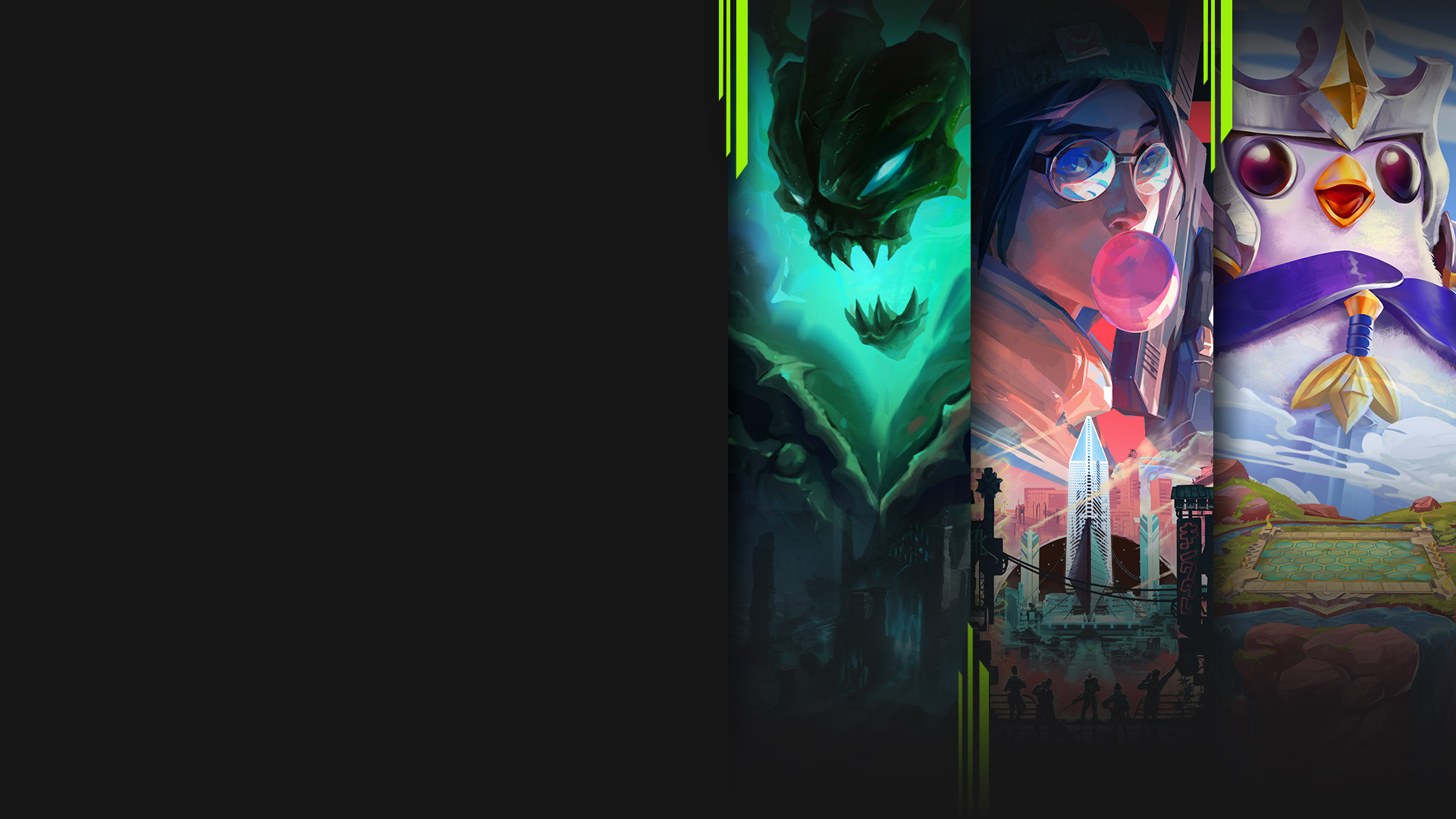 A arte do jogo em vários jogos disponíveis com o PC Game Pass, ou ofereça benefícios exclusivos aos membros para jogar, incluindo League of Legends, Valorant, Teamfight Tactics e Microsoft Flight Simulator.