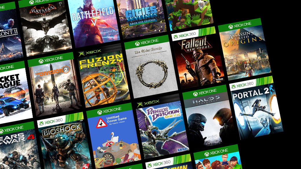 Une mosaïque de jeux Xbox des consoles Xbox, Xbox 360 et Xbox One original.