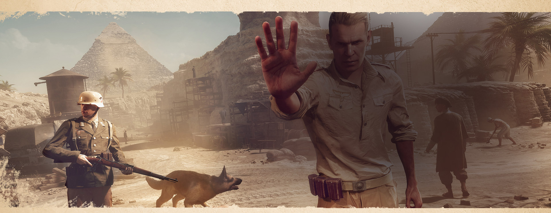 From a first-person perspective, a guard moves forward to stop the player from taking photos of the Sphinx.