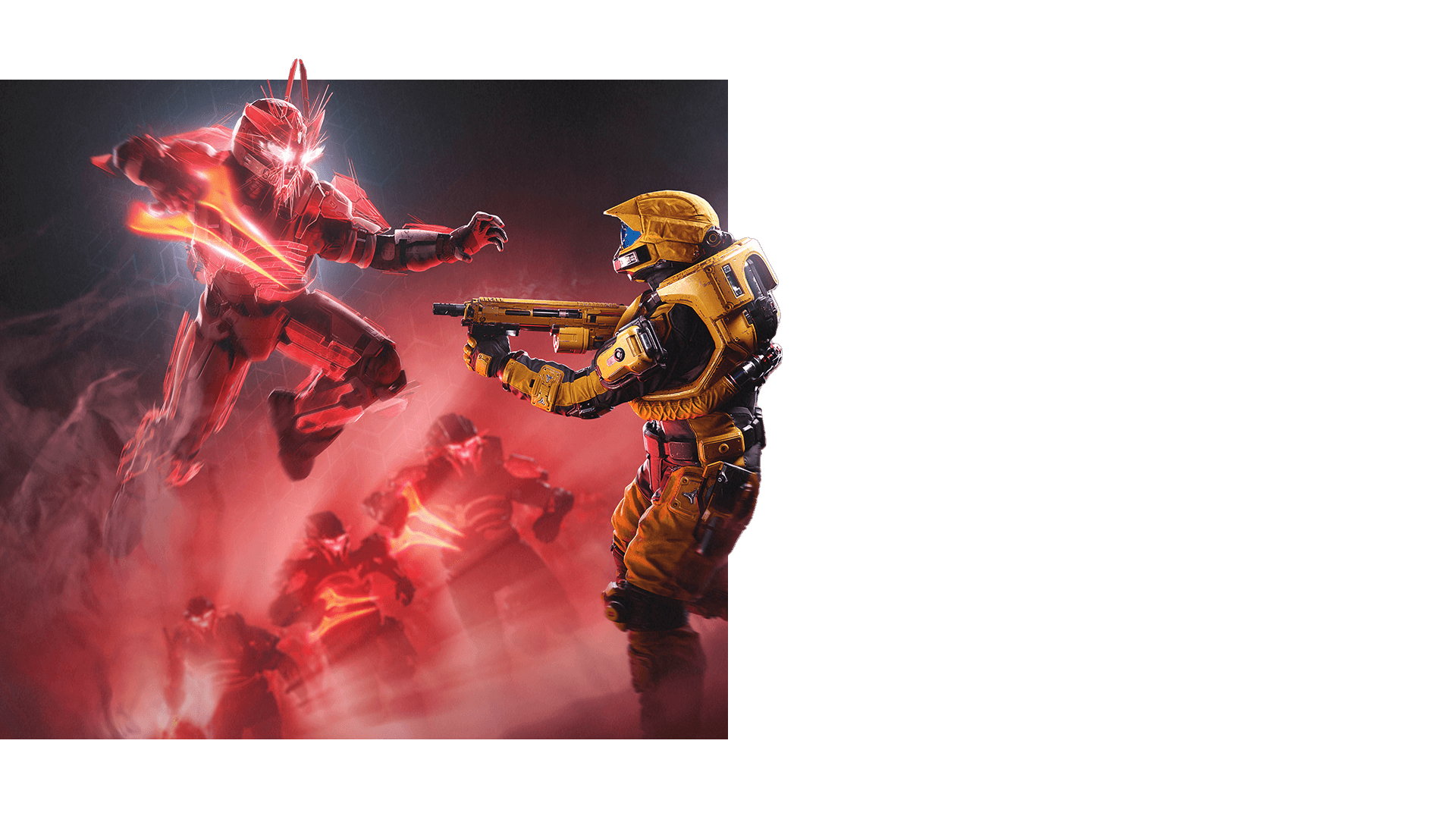 A ferocious Infected leaps towards a Spartan in a yellow hazmat suit.
