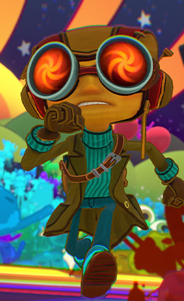 Psychonauts 2. Raz runs forward with goggles on.