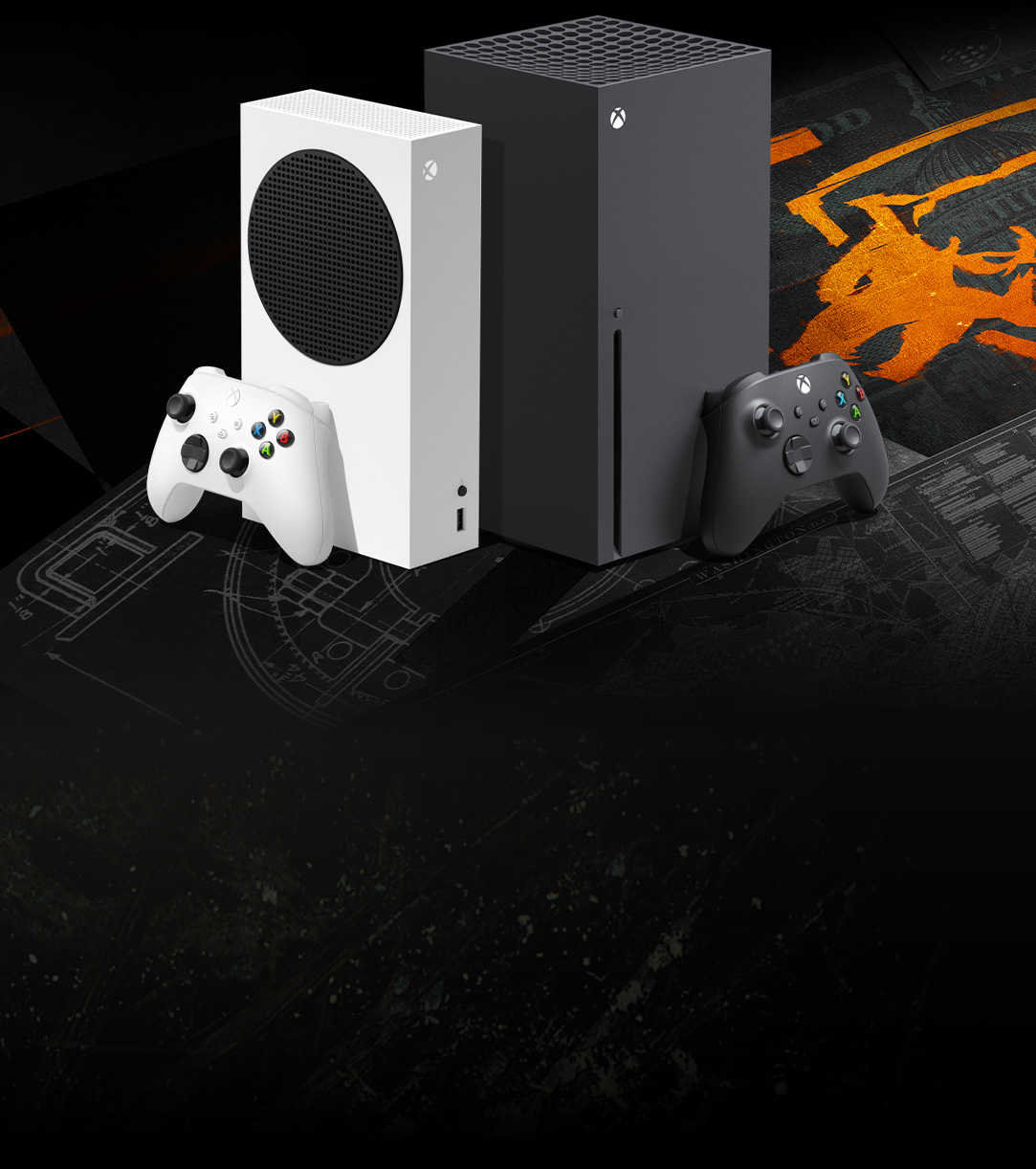 vista frontal de 2 dispositivos Xbox Series X|S para consola