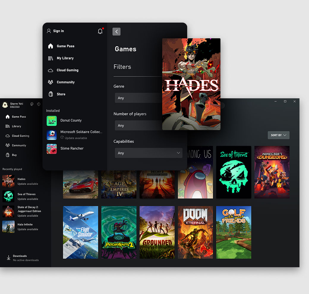 Xbox app for Windows PC user interface showing the store tab