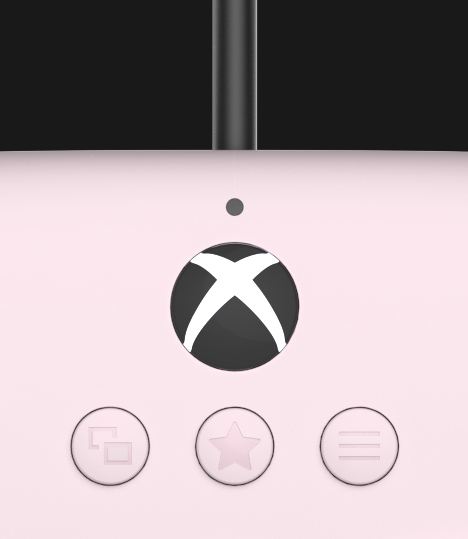 Vue rapprochée du bouton de personnalisation sur la manette câblée 8BitDo Ultimate pour Xbox – Rose pastel