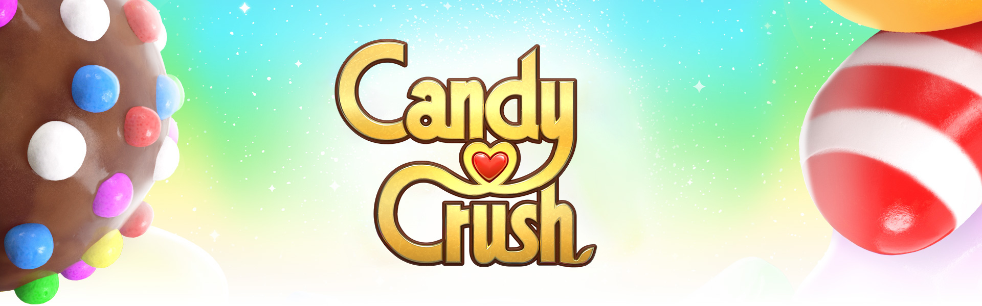 Candy crush logo surrounded by chocolates and hard candies