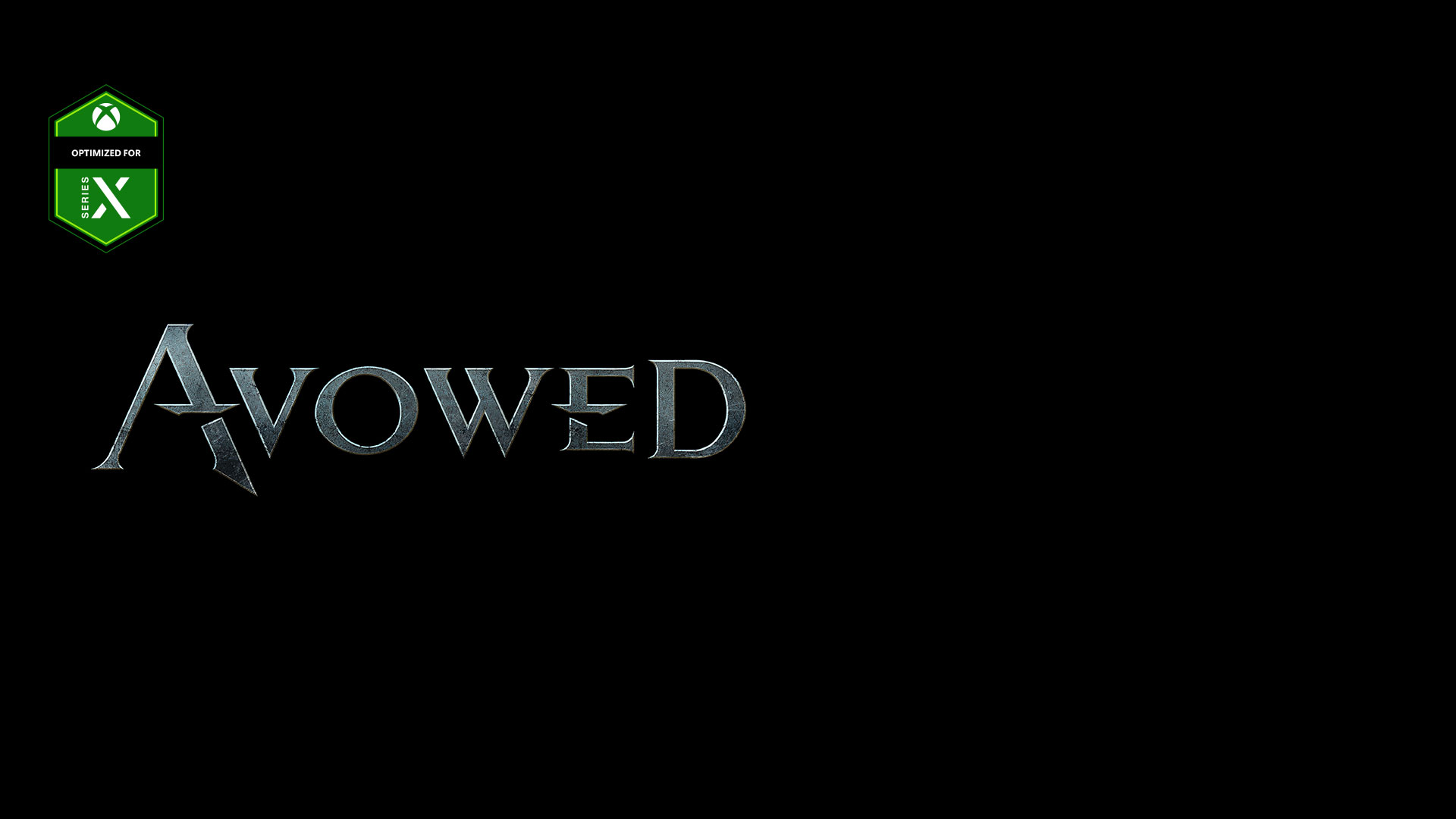 Logotipo de Avowed, logitpo de Optimizado para Series X en el fondo