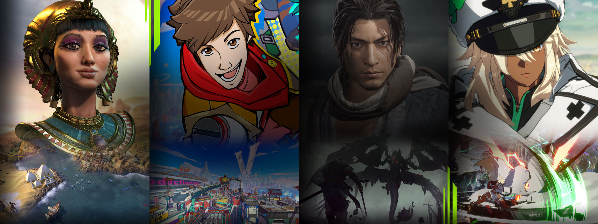 A selection of games available with PC Game Pass including Sid Meier's Civilization VI, Hi-Fi Rush, Wo Long: Fallen Dynasty, and Guilty Gear Strive.