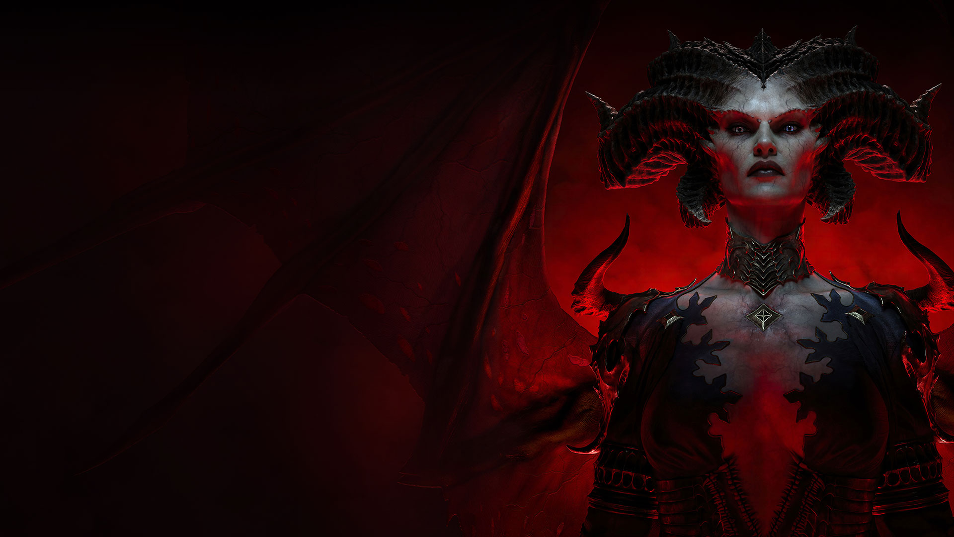 Lilith, un demone con le corna e le ali rosse guarda minacciosamente in avanti.