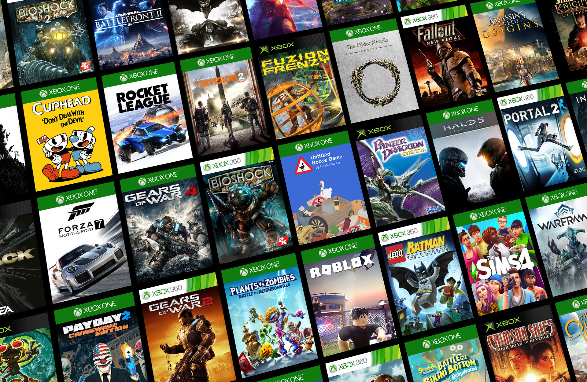Mosaico de jogos do Xbox com retrocompatibilidade