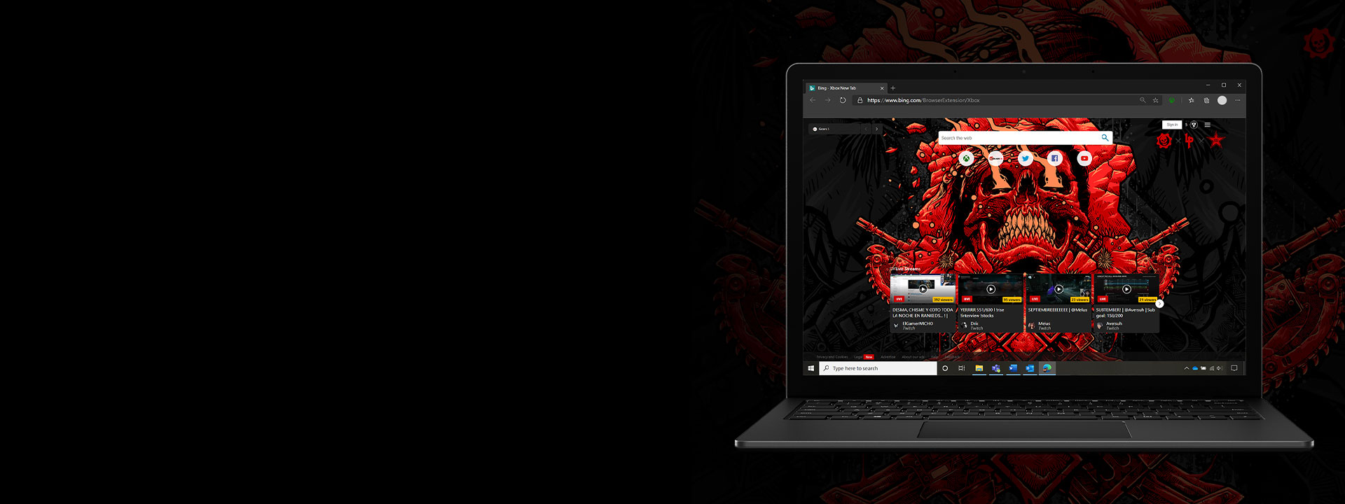 Notebook com extensão do Gears 5 para o Bing