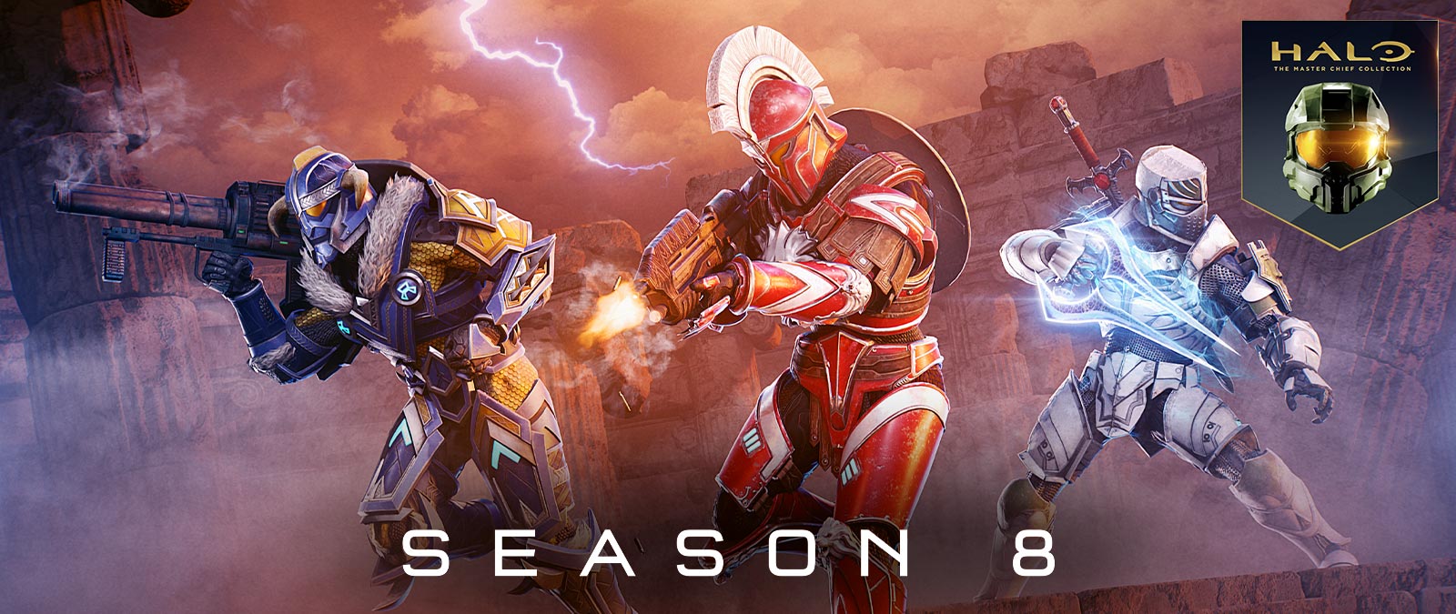 Halo: The Master Chief Collection, Season 8, Multiple Elites pose wearing different armour and holding weapons