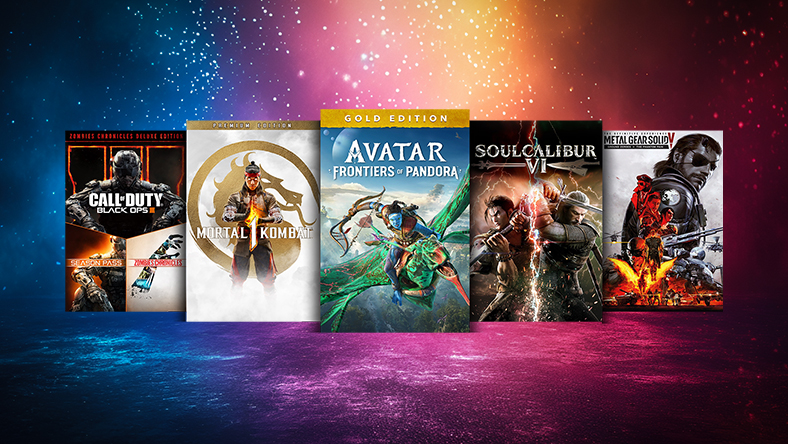 Box art of games included in the Essential Games Sale, including Avatar: Frontiers of Pandora – Gold Edition, Soulcalibur VI, and Mortal Kombat 1.