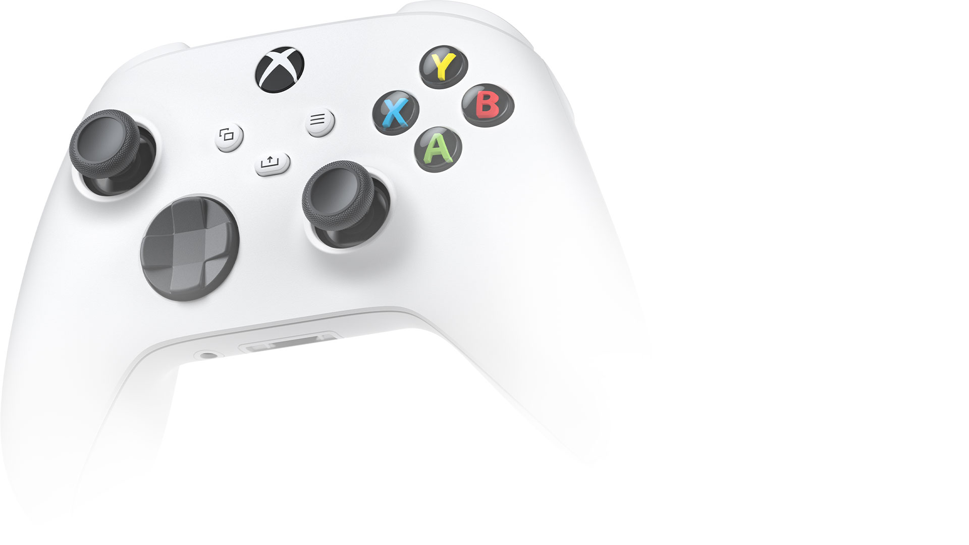 A fehér vezeték nélküli Xbox-kontroller elülső nézete