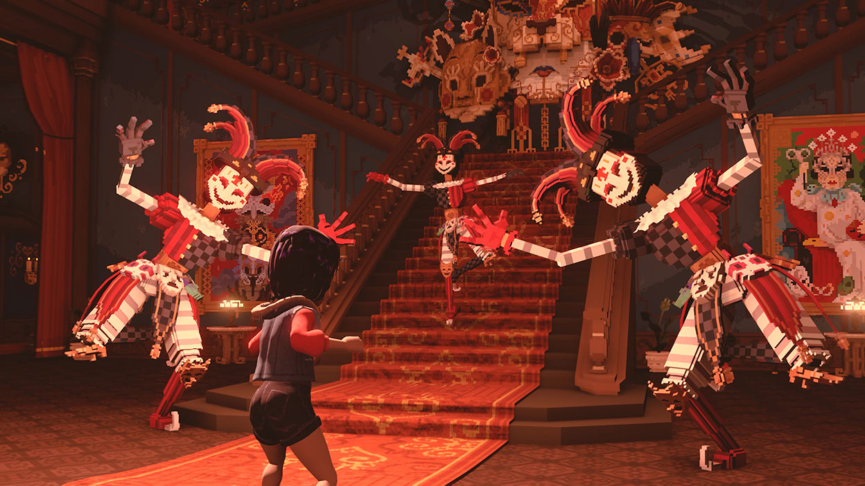 Ravenlok 和三个小丑在大厅里 