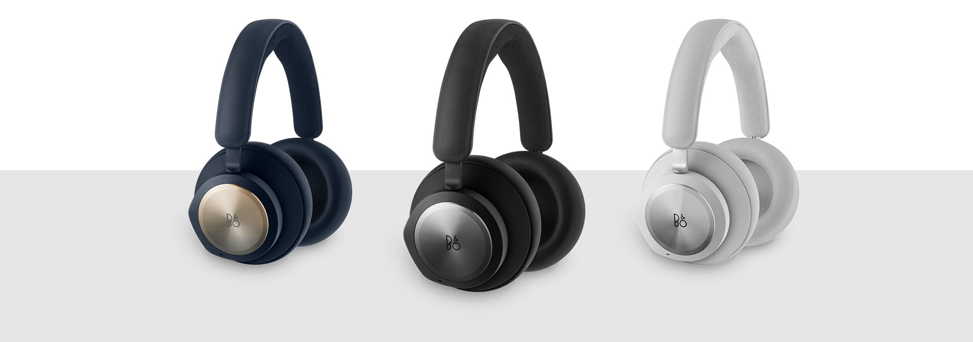 Bang and Olufsen black, grey, and navy headset