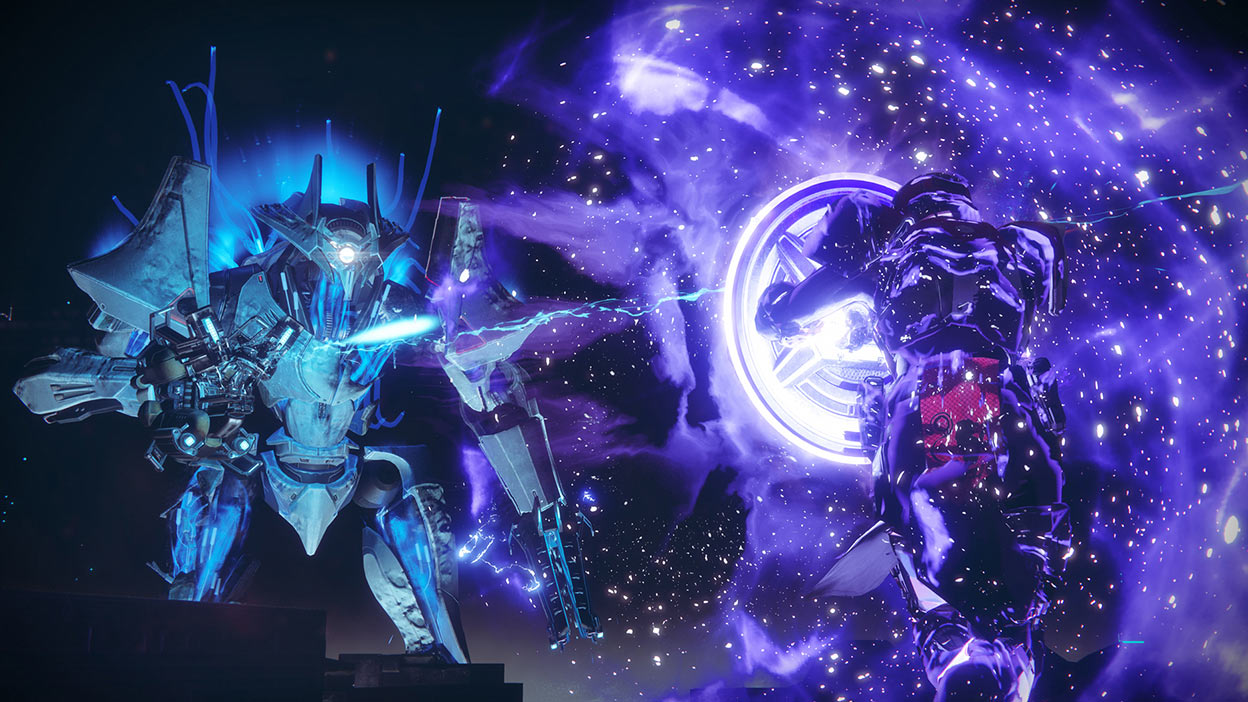 Two characters in combat using abilities