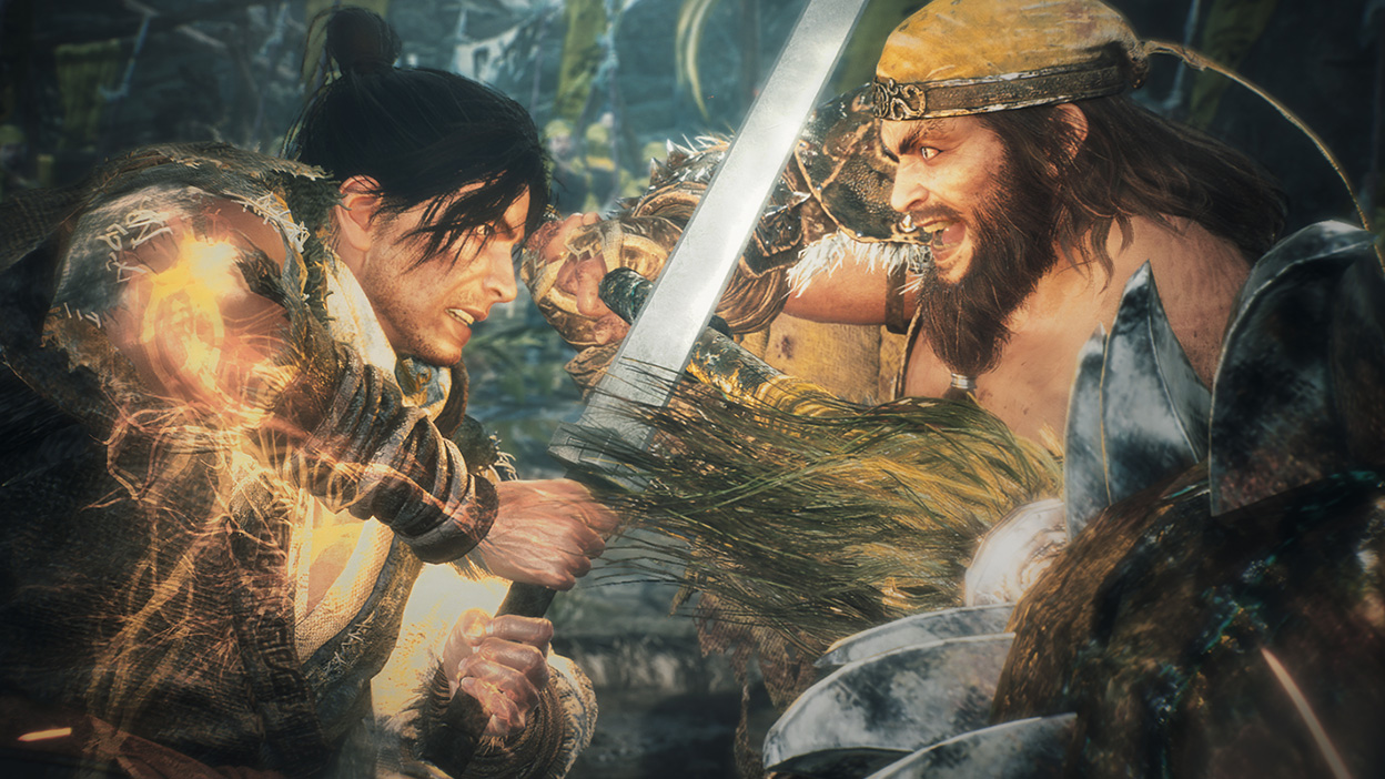 Dos guerreros chocan sus armas durante el combate.