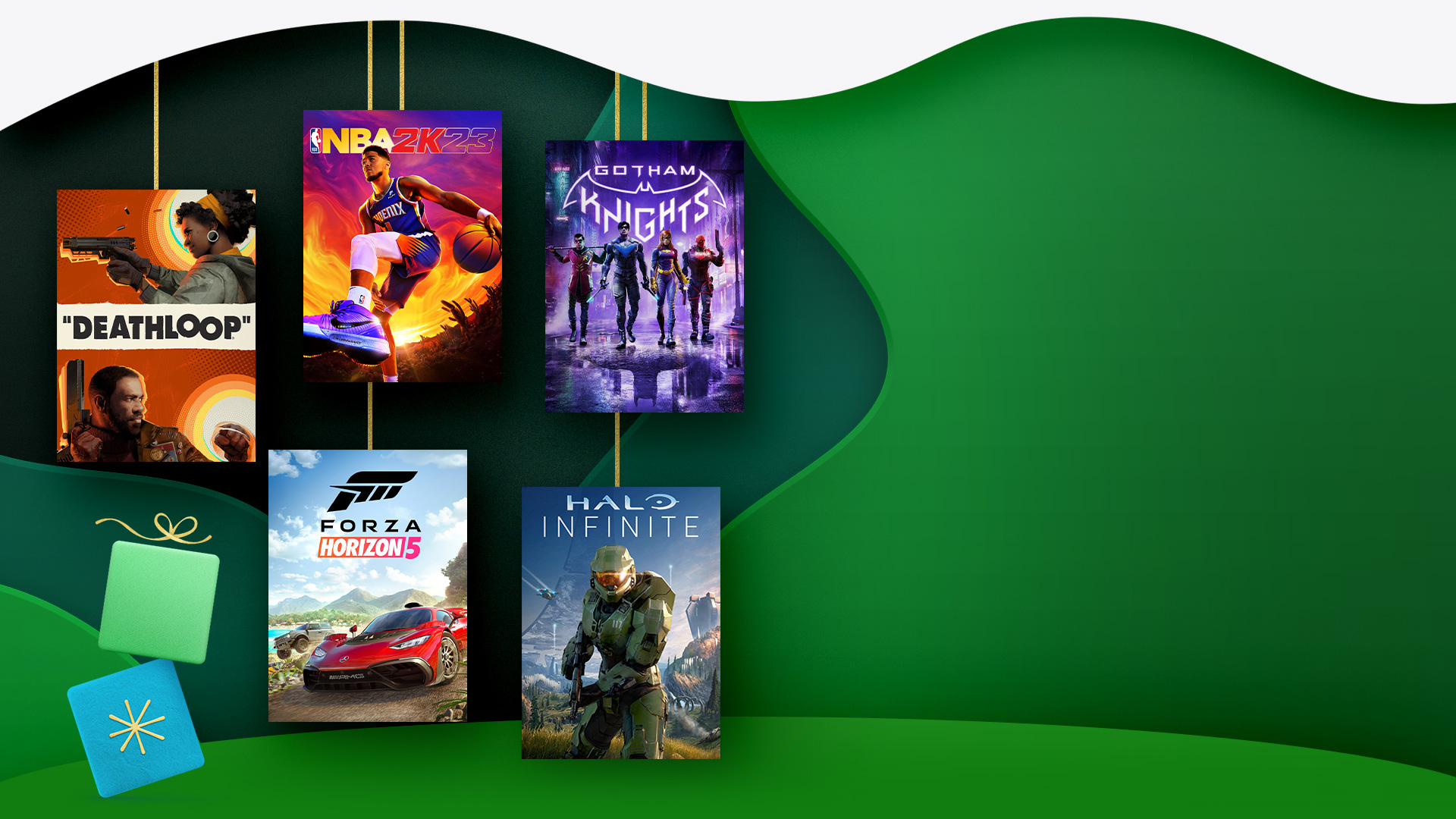 A collection of games available in the Xbox Black Friday Sale, including DEATHLOOP, NBA 2K23, and Gotham Knights. 